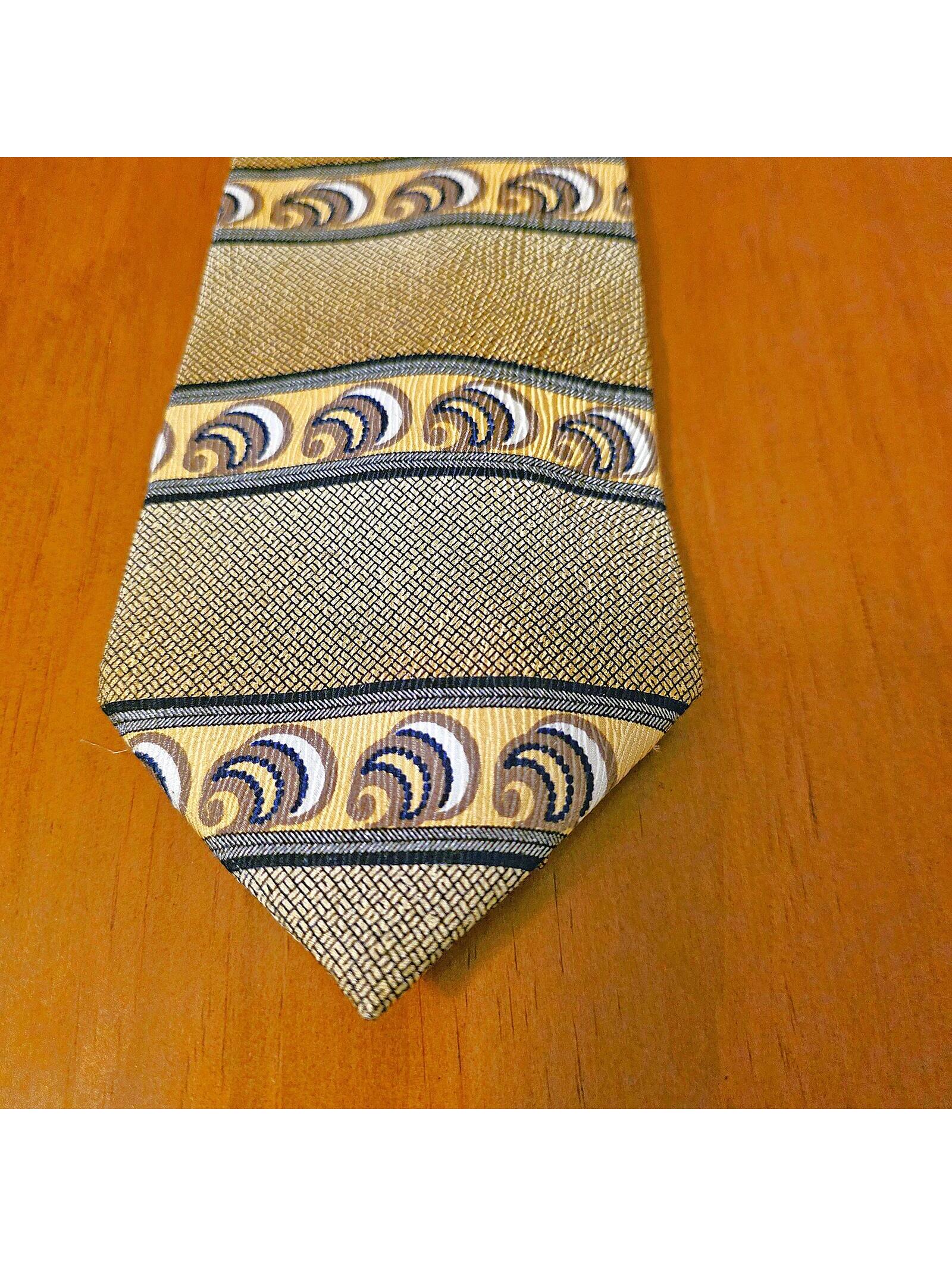 Gold Mens Tie Geometric Swirl 4.0w X 58l Vintage Wide Tie